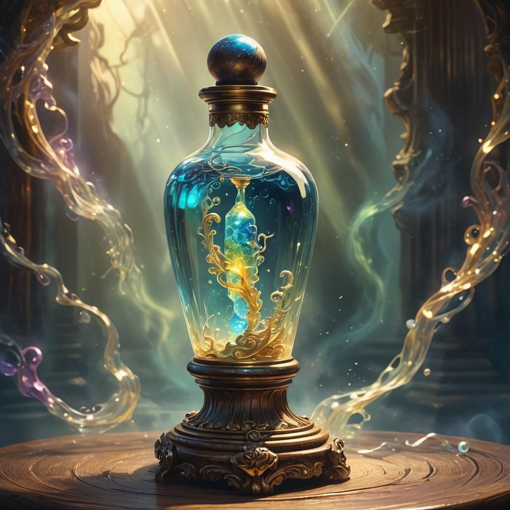 Radiant Elixir in Glass Vial, Digital Illustration
