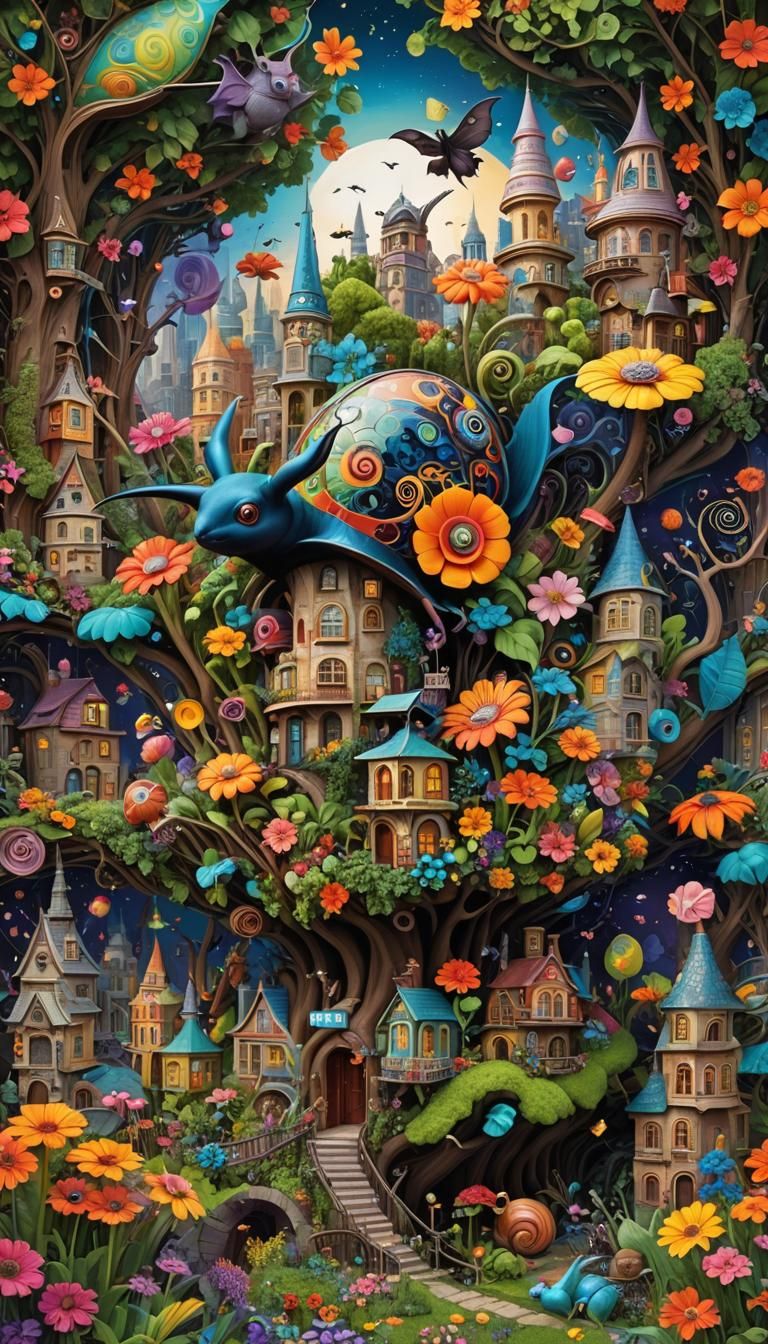 Psychedelic Snail in a Discarded Future City