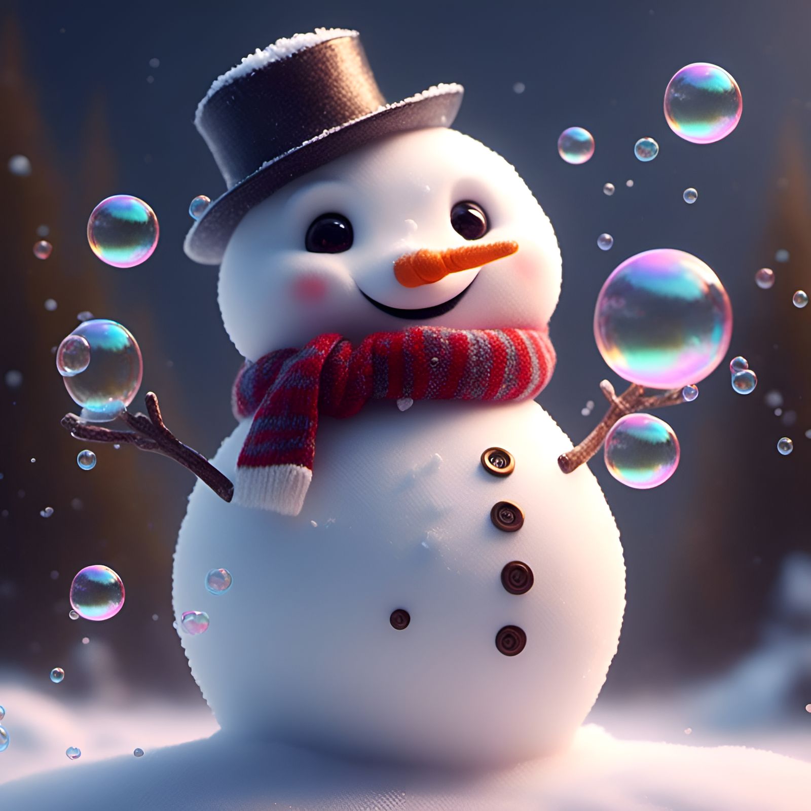 Adorable Snowman Portrait Blowing Bubbles