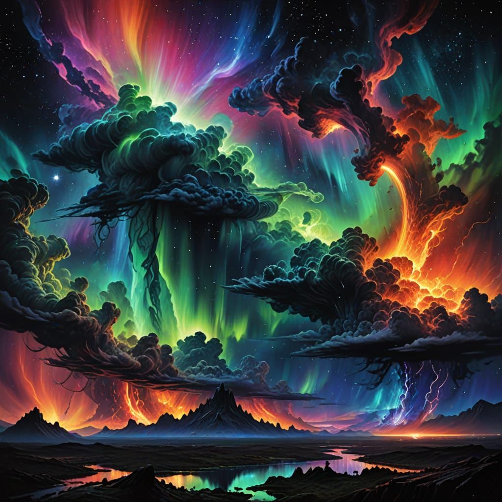 Surreal Cosmic Storms Unfold in a Starry Expanse of Swirling...