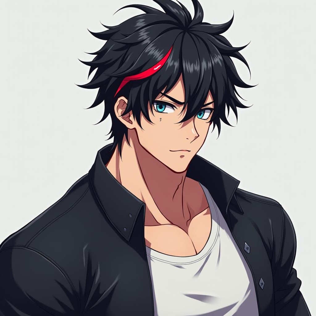 Anime Man with Red Streak and Scar: 3D Art