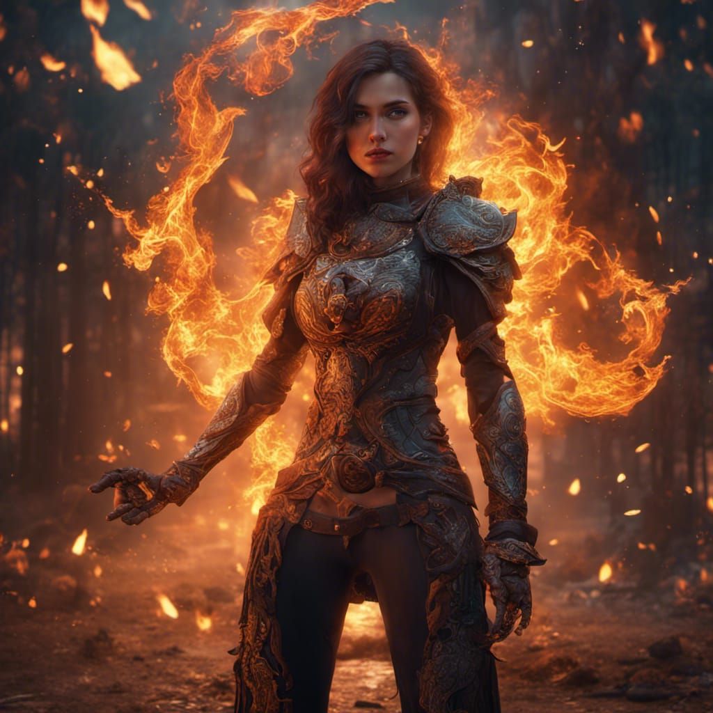 Young Woman with Fire Powers: Fantasy Concept Art
