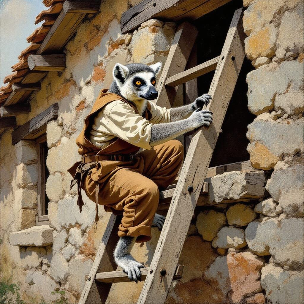 Lemur Climbs to Rustic Home in Earthy Tones