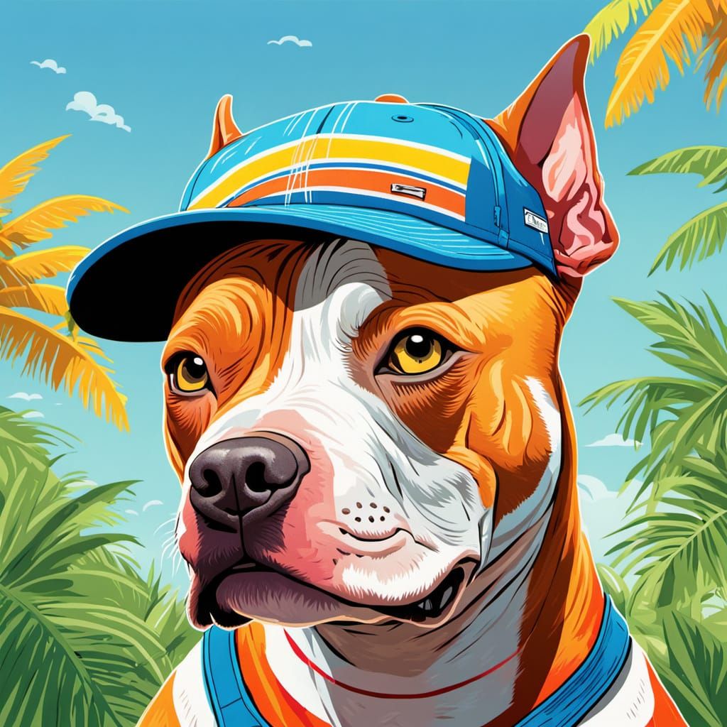 Pit Bull Cartoon Portrait in Ben Bocquelet Style