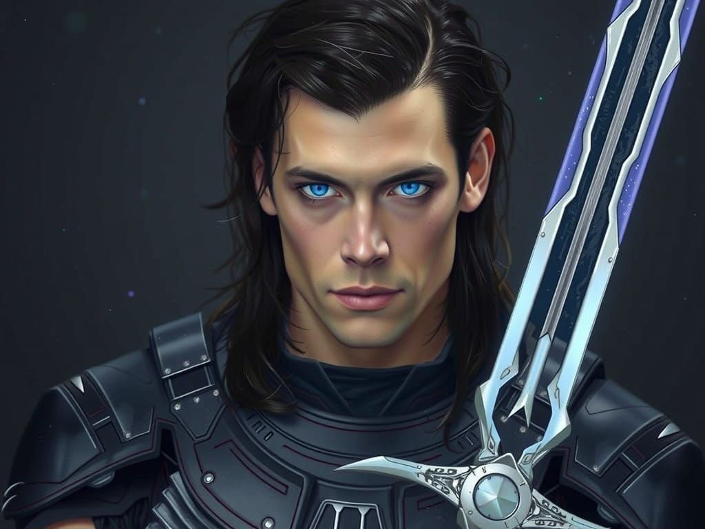 Gritty Sci-Fi Hero in Dark Armor Standing in an Underwater L...