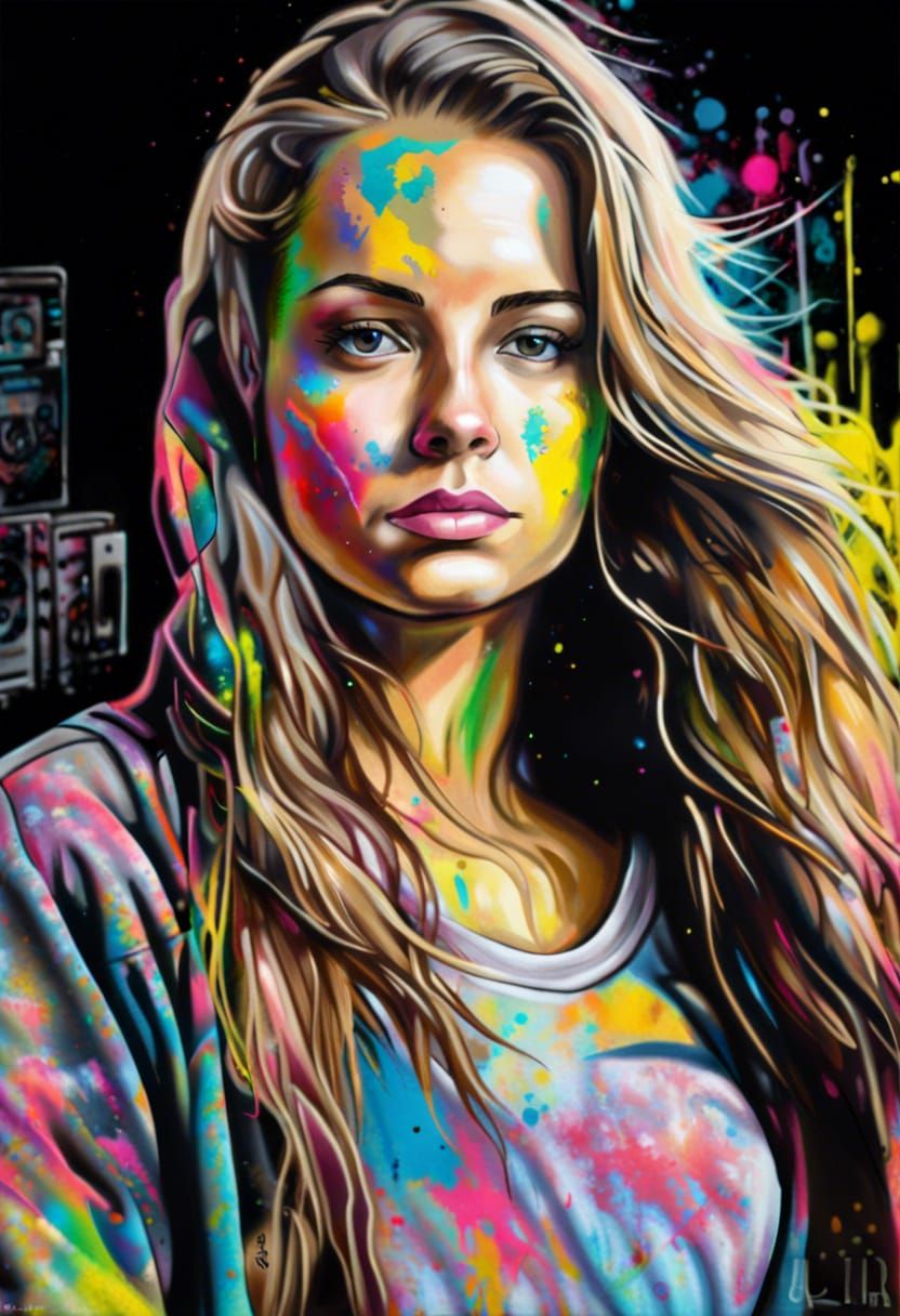 Neon Graffiti Woman: 1980s Style Splash Art