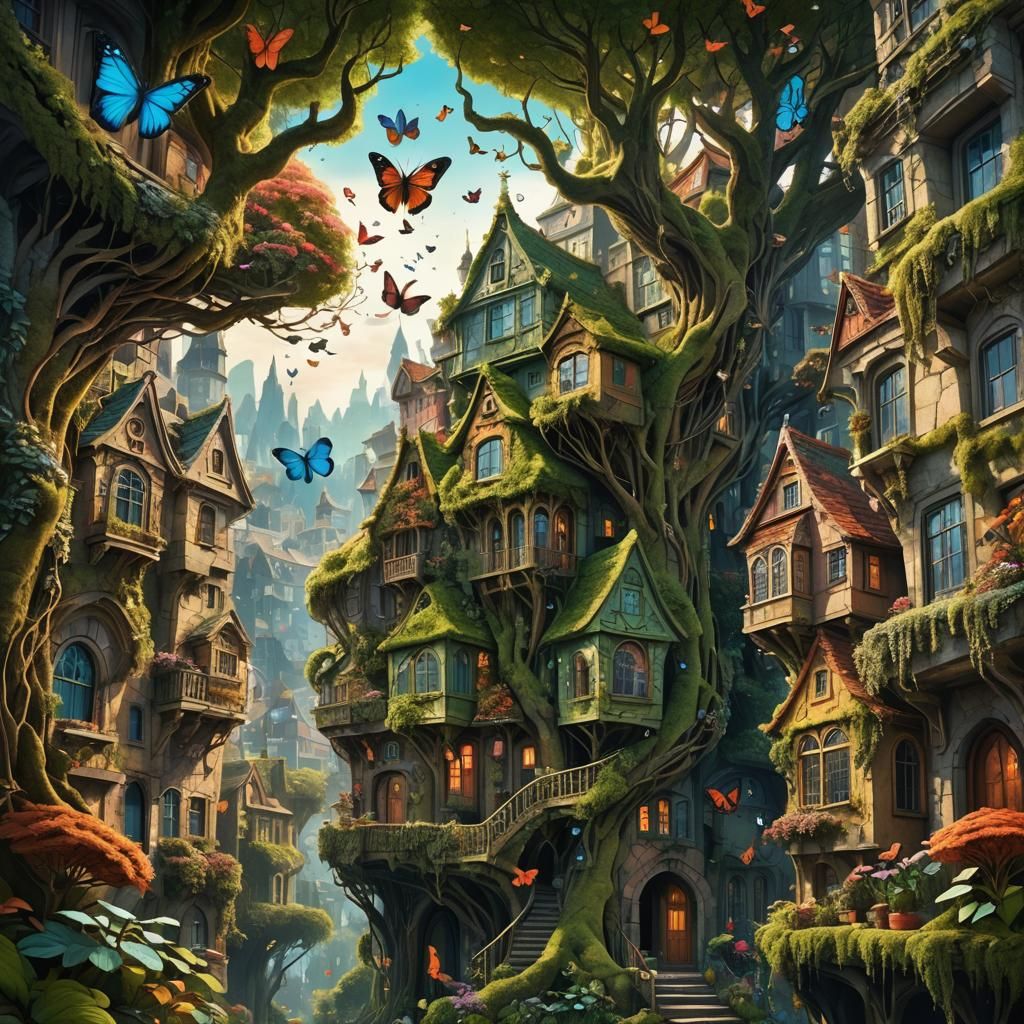 Living Tree Cityscape in Fantasy Concept Art Style