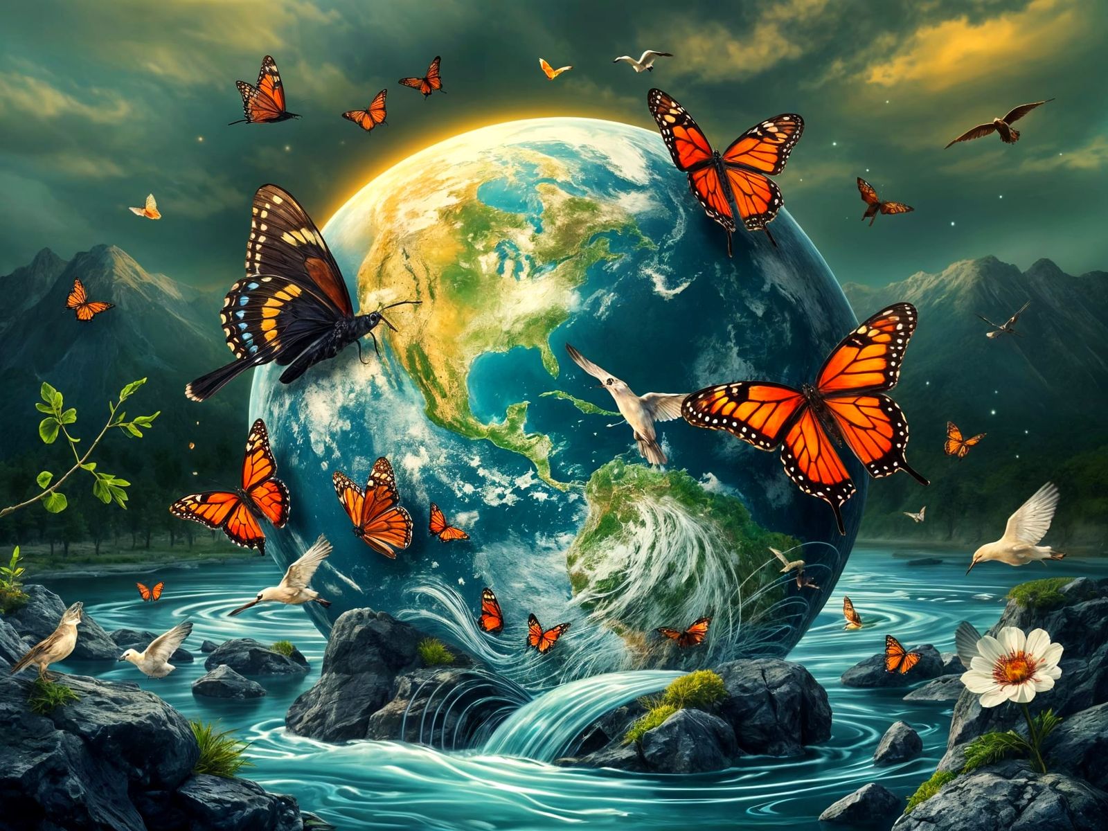 Mother Earth Surrounded by Nature's Majesty