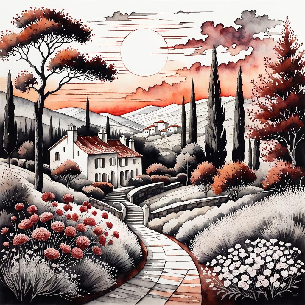 drawing in black ink