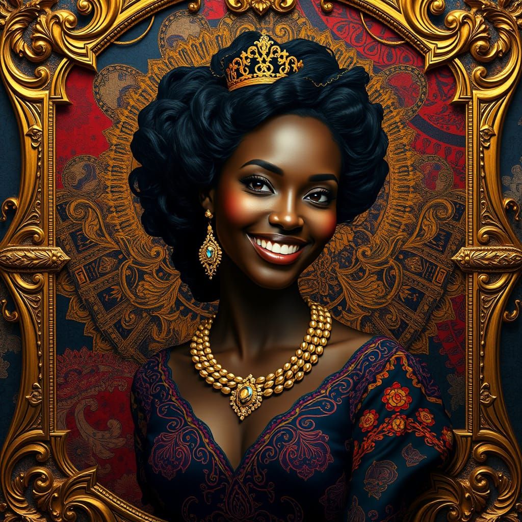 Opulent Portrait of Smiling Woman in Klimt Style