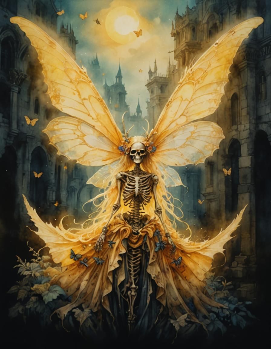 Magical Skeleton Creature in Dark Fantasy Watercolor