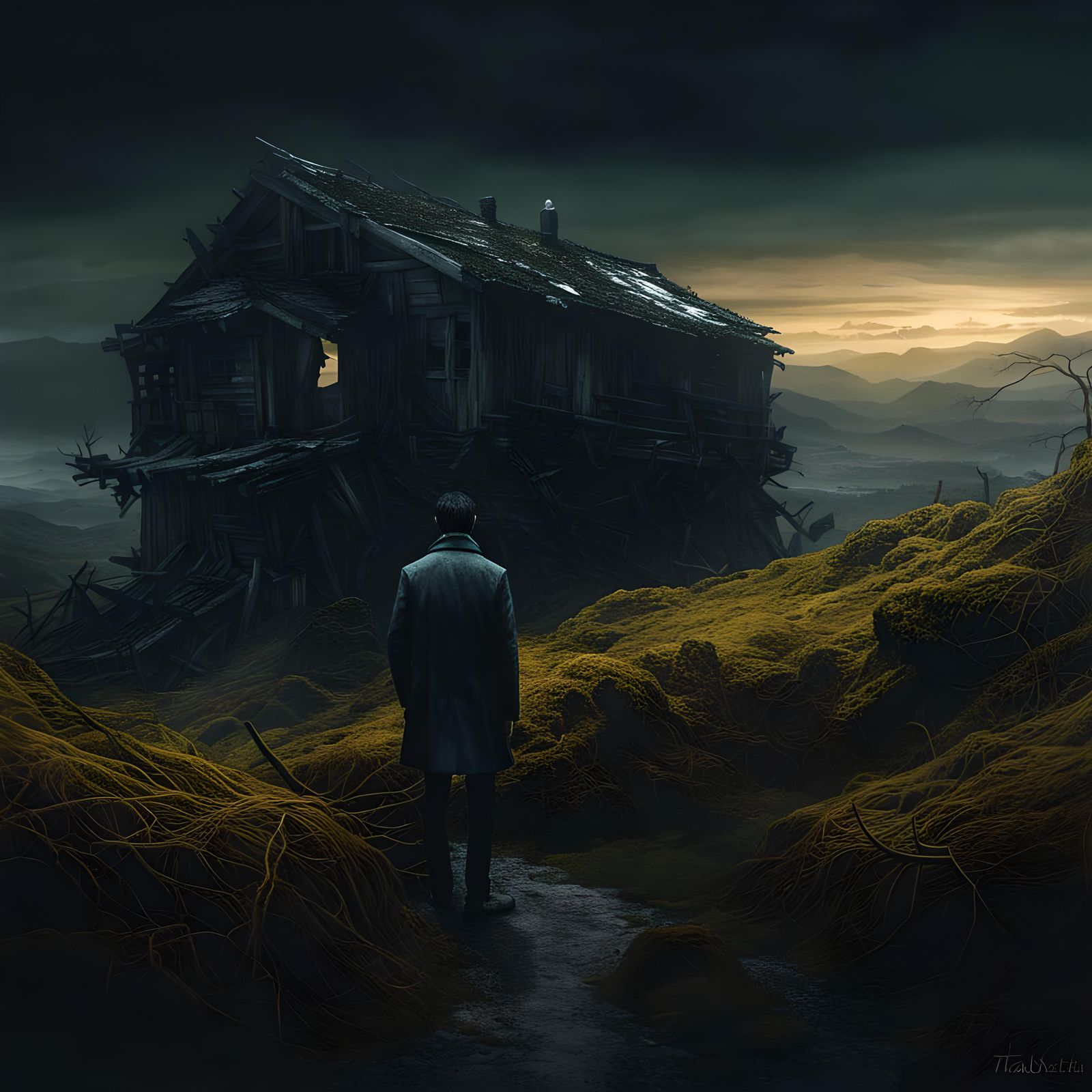 Eerie Grimdark Landscape in Rusticpunk Style