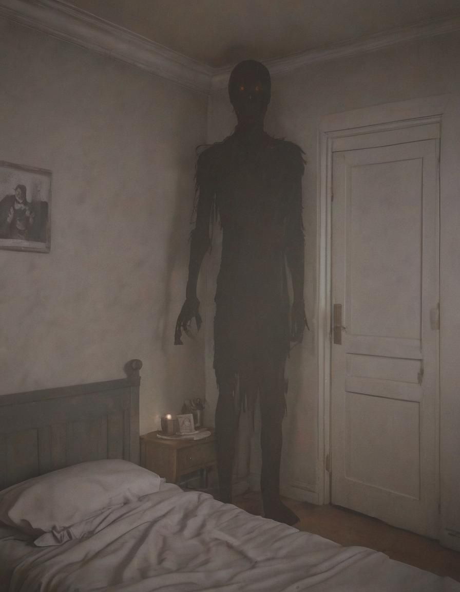 Creepy Shadow Figure Emerges in Dark Bedroom