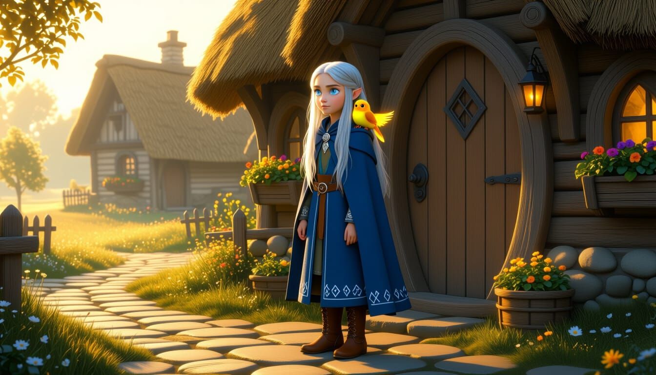 Lina at the Cottage Doorstep in Fantasy Village