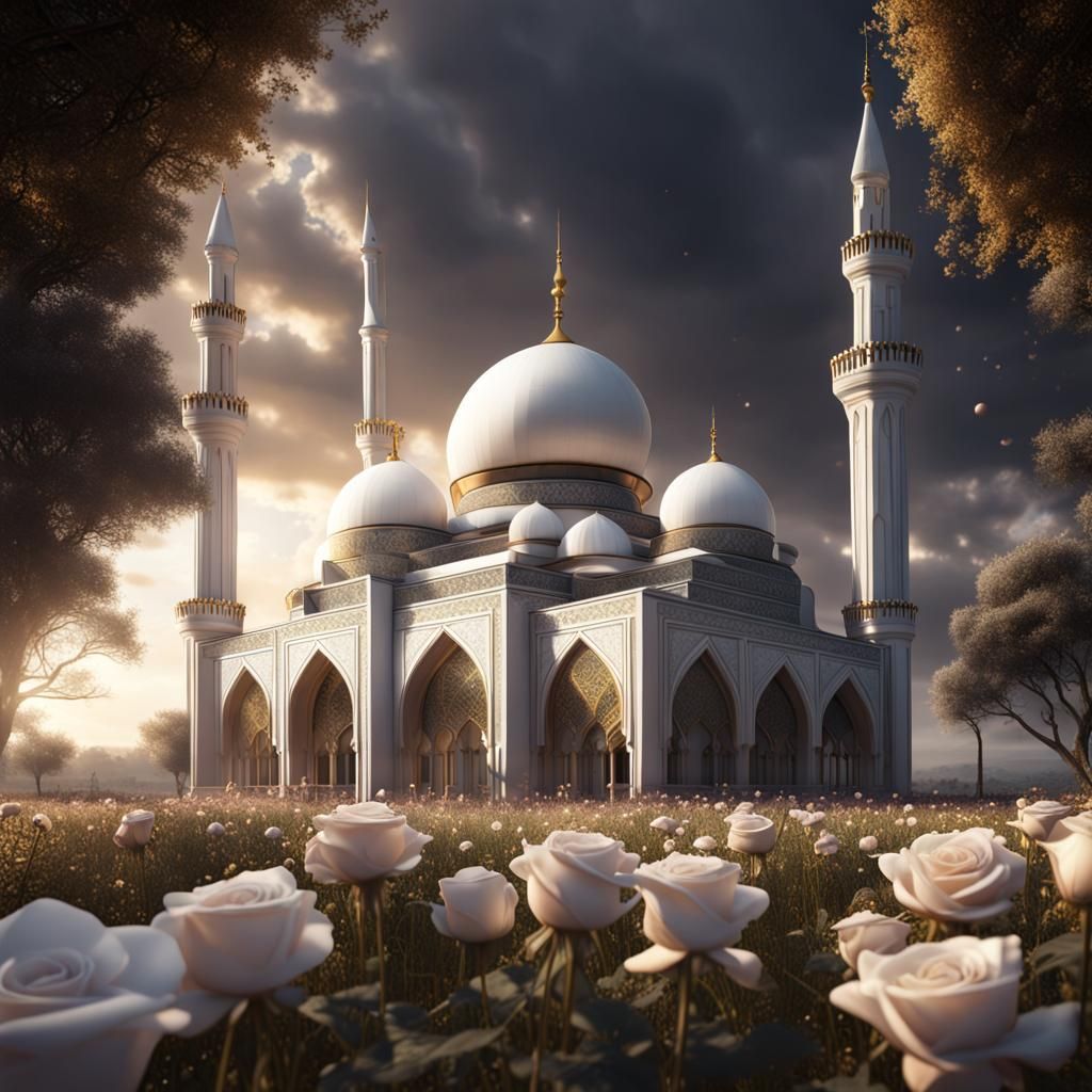 White and Golden Mosque in a Detailed Matte Painting