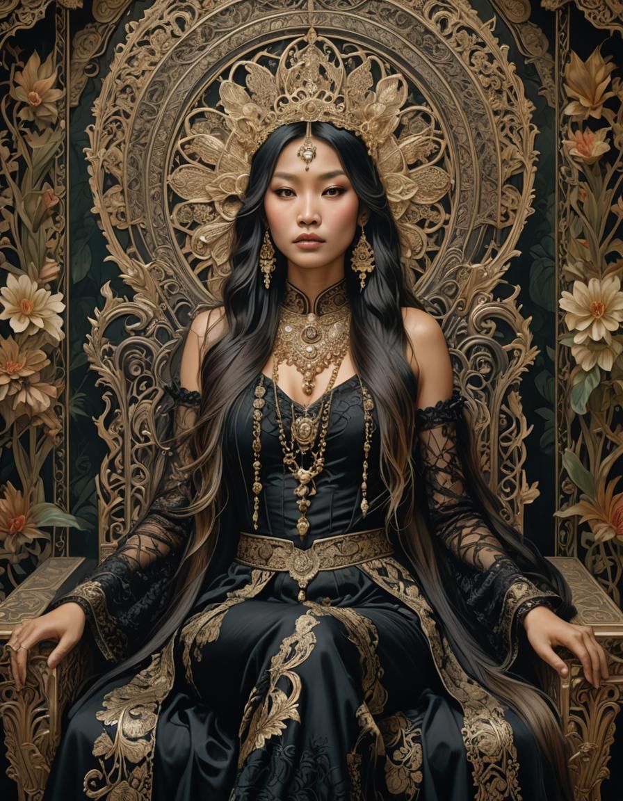 Beautiful Thai Woman on Throne in Art-Nouveau Style