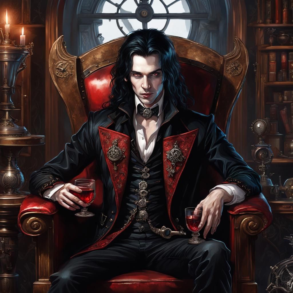 Steampunk Vampire Prince in Elegant Study