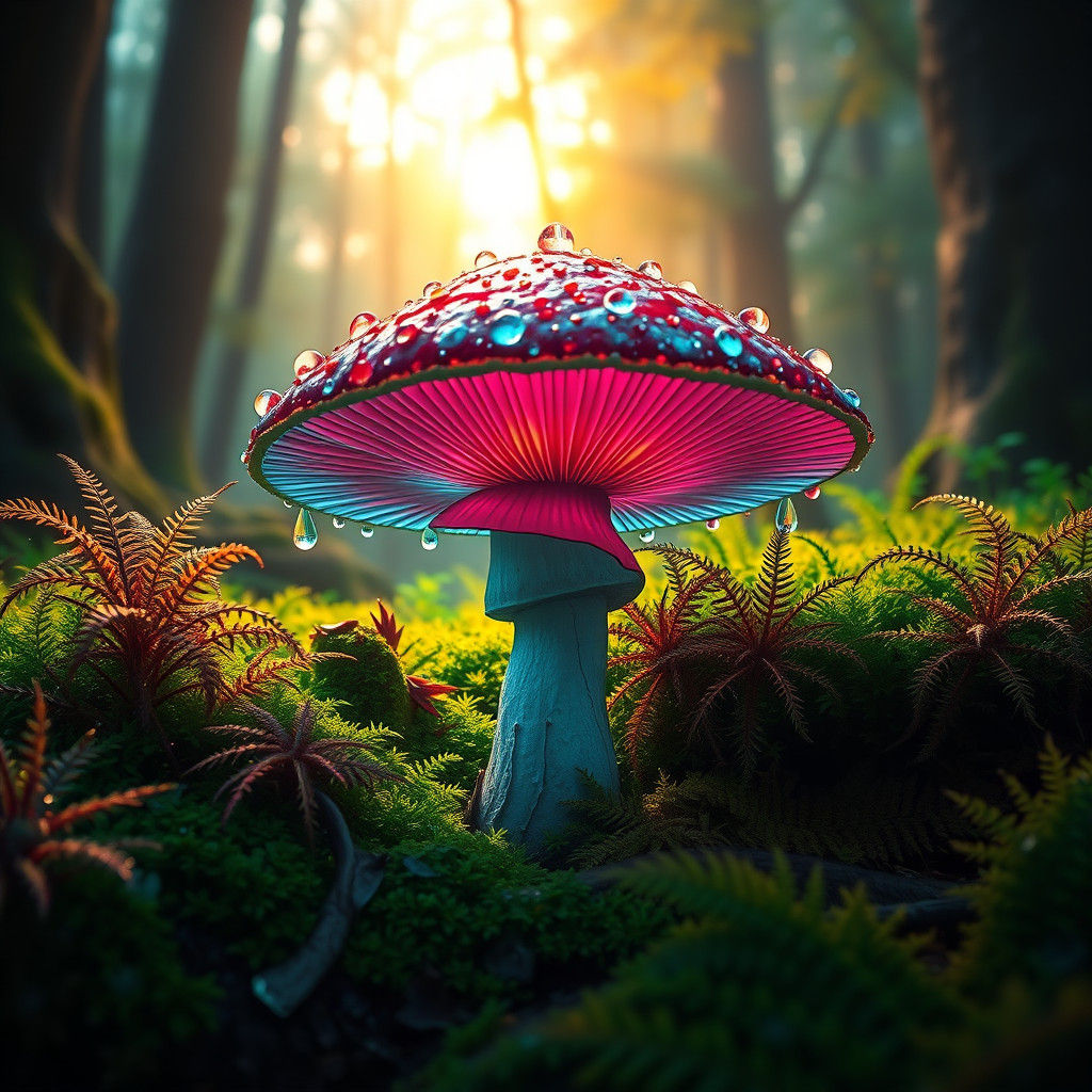 Psychedelic Mushroom in Emerald Forest: Fantasy Concept Art