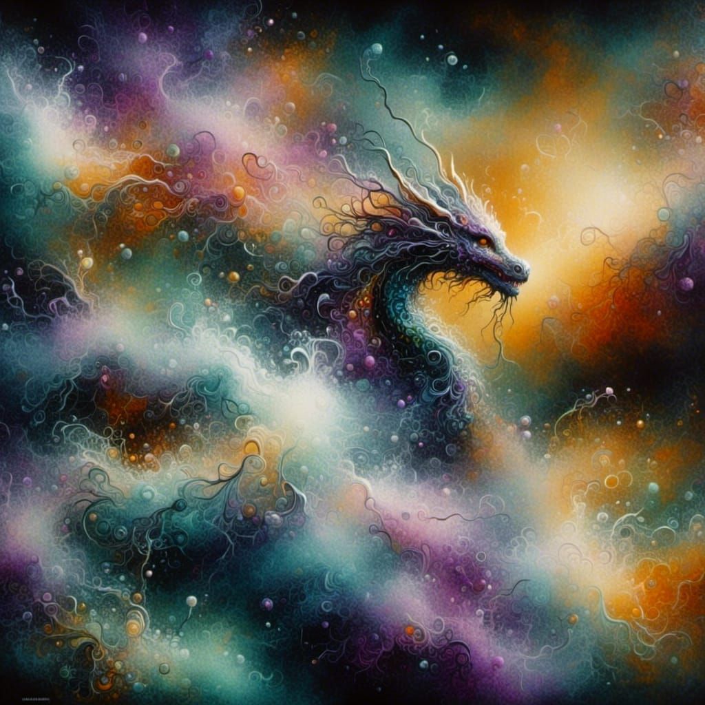 Prismatic Dragon with Lilacs in Alcohol Ink Style