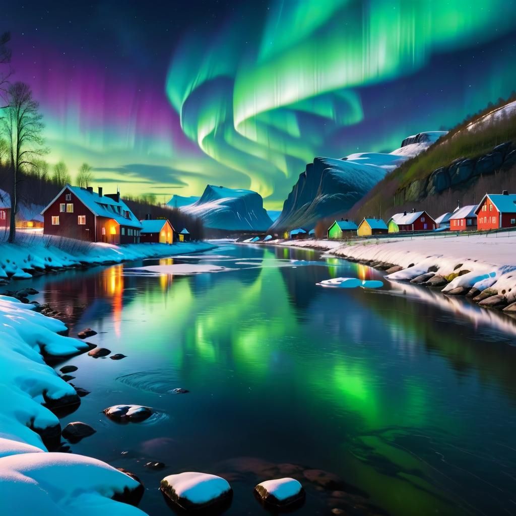 Aurora Borealis Lights a Fjord in Photorealism