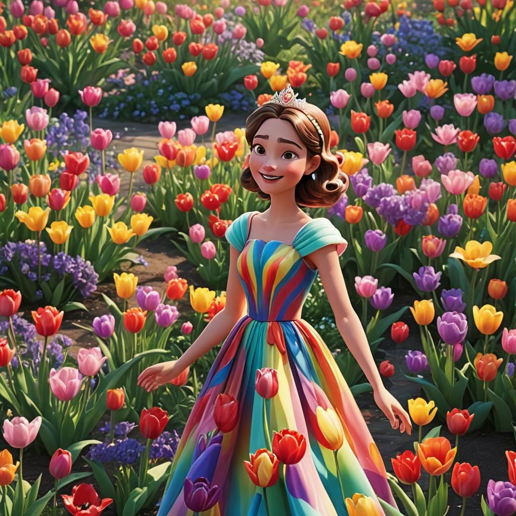 Tulip Princess in a Vibrant 3D Rendered Garden