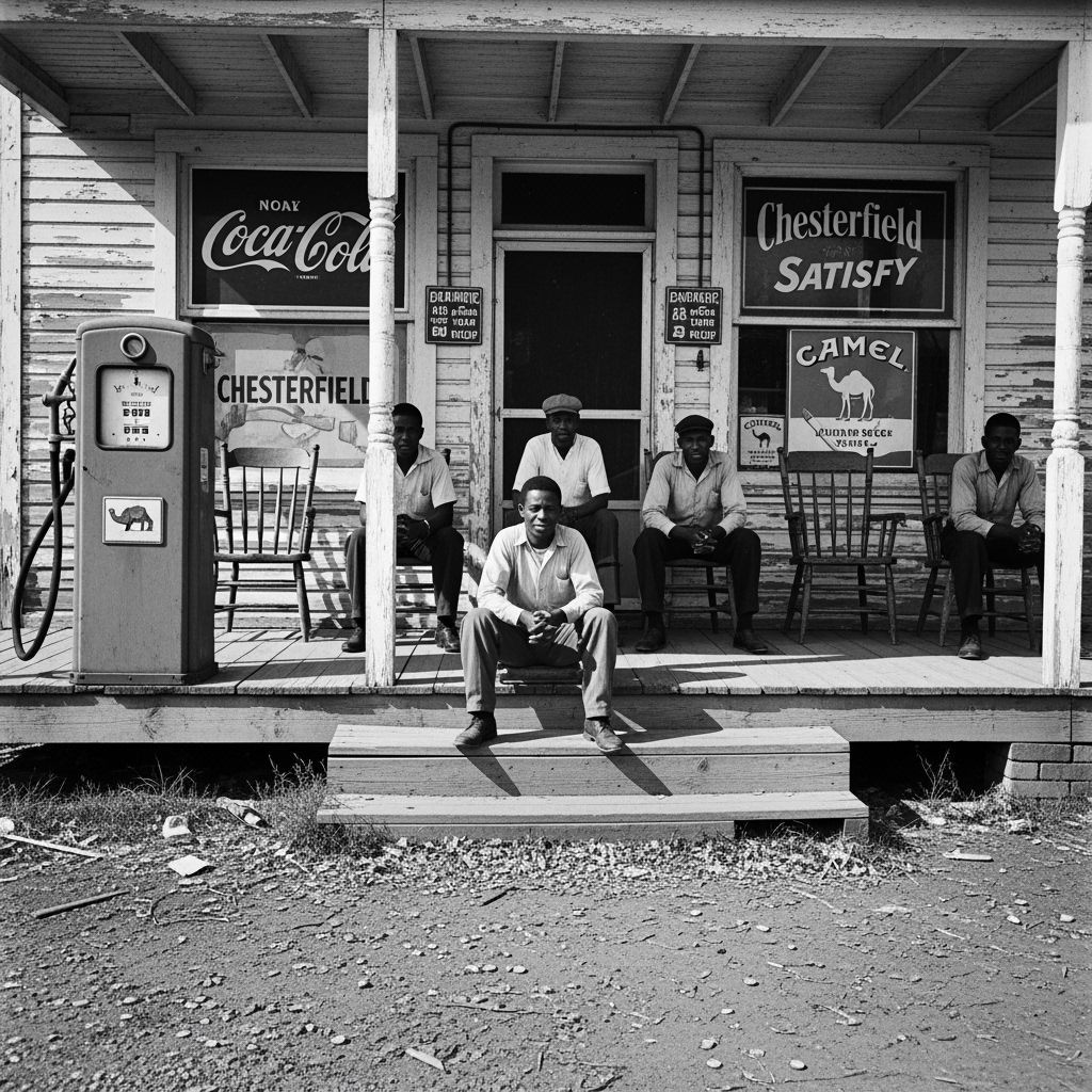 Vintage Country Store Porch with African American Men
