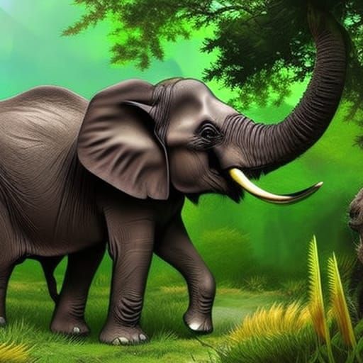 Hyperrealistic Elephant-Fern Hybrid Creature Concept Art