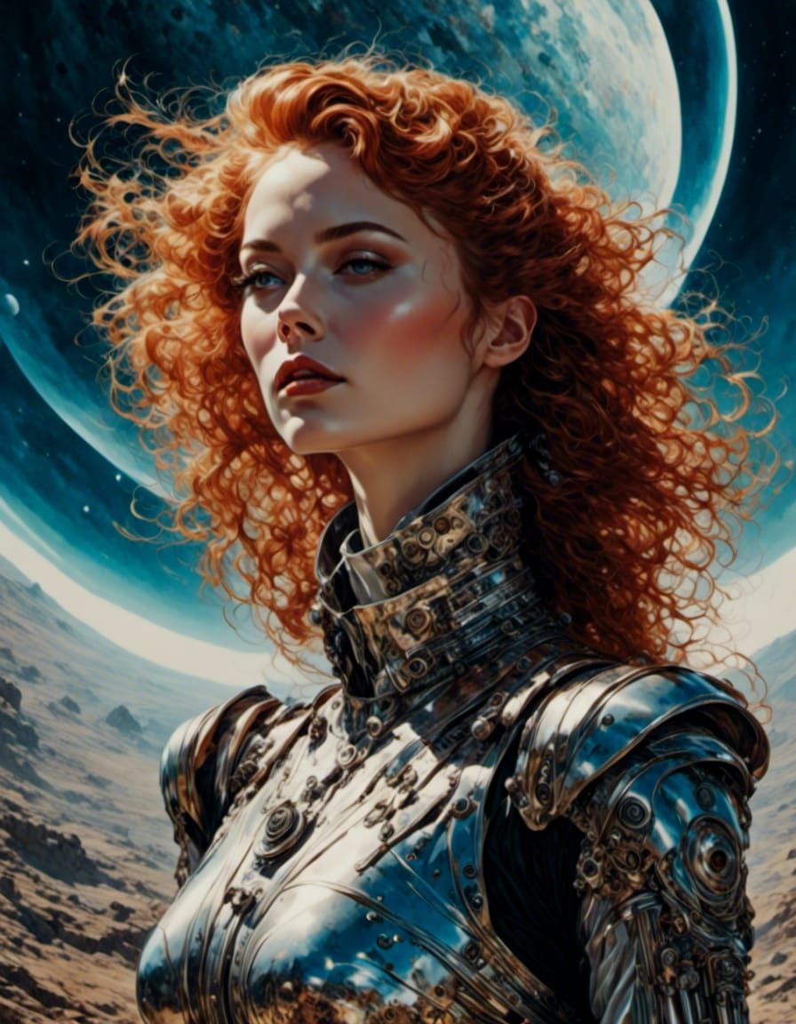 Auburn Haired Woman on Alien Planet as Digital Art