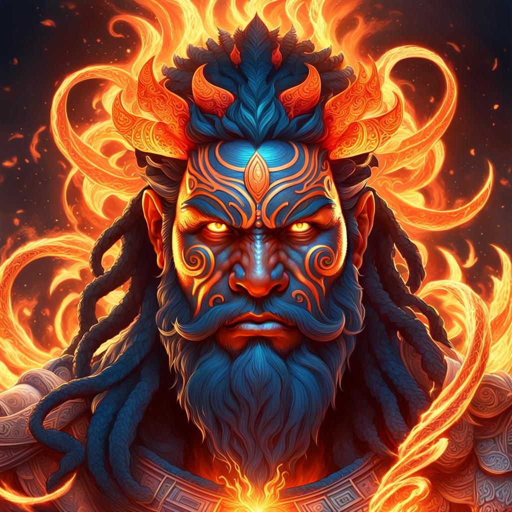 Samoan Fire God Portrait in Hyperdetailed Digital Art