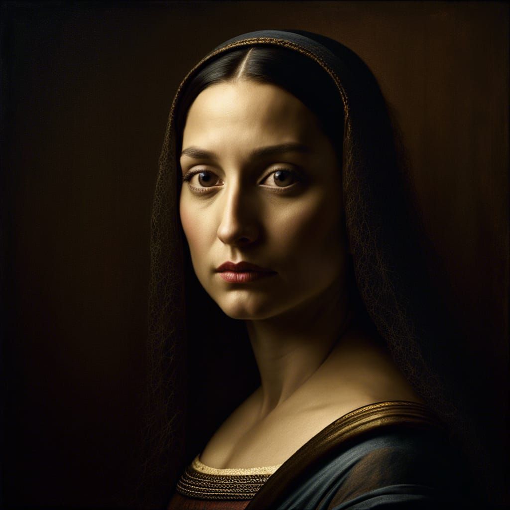 Mona Lisa Portrait in Chiaroscuro Lighting