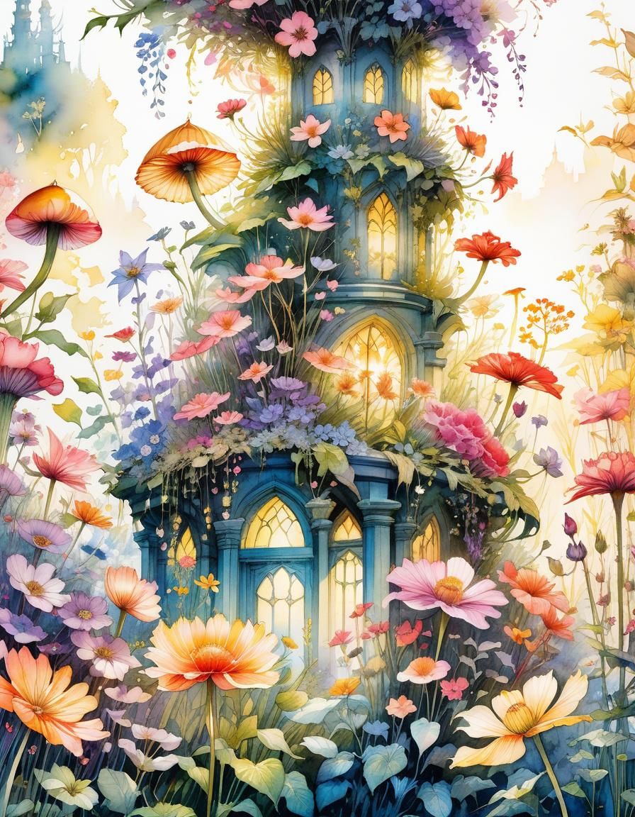 Enchanted Fairyland Flower Garden: Watercolor Impressionist ...