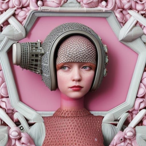 Woman in Helmet Cage: Surreal 3D Render