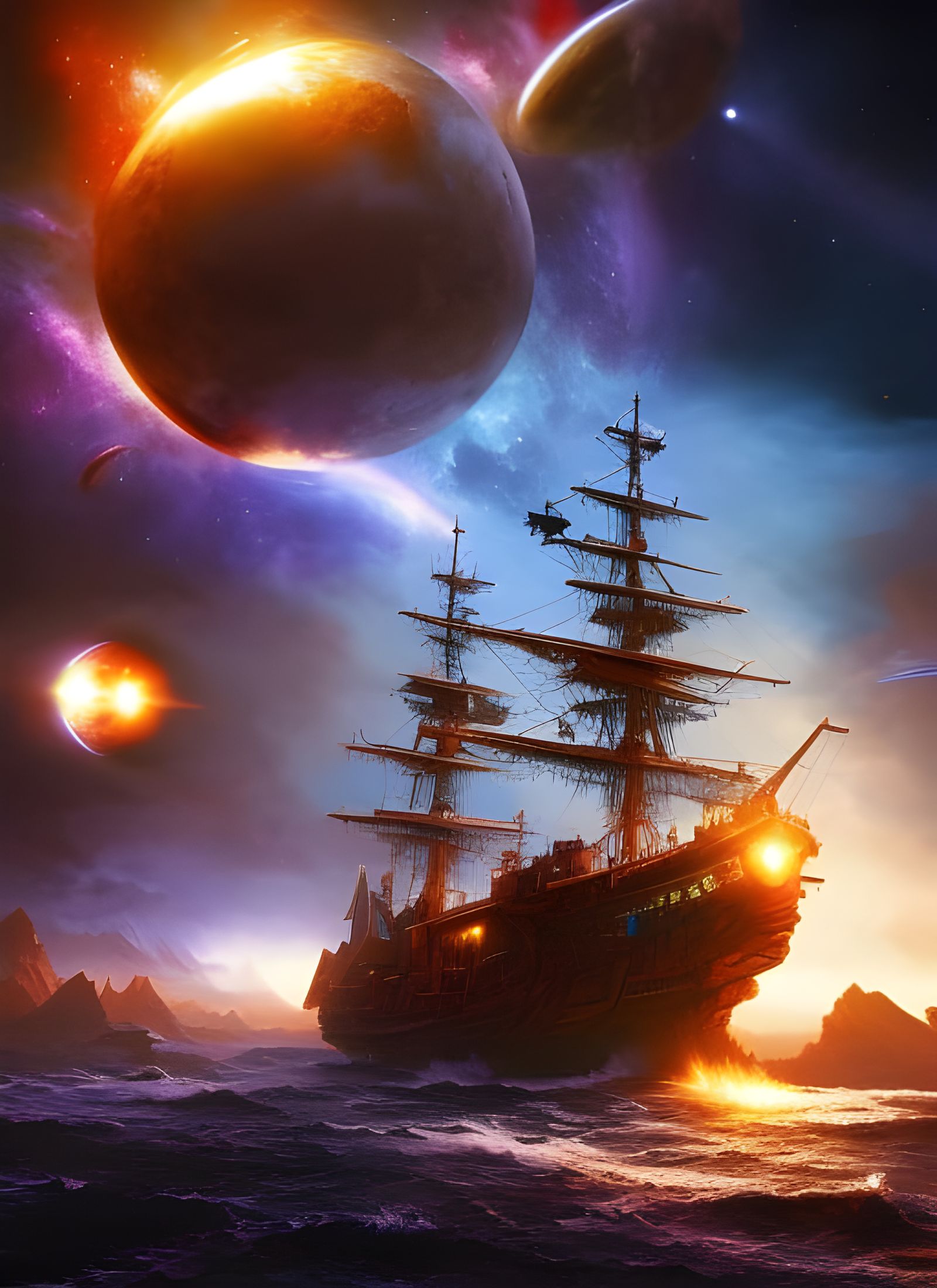 Pirate Ship Navigates Outer Space Quasar