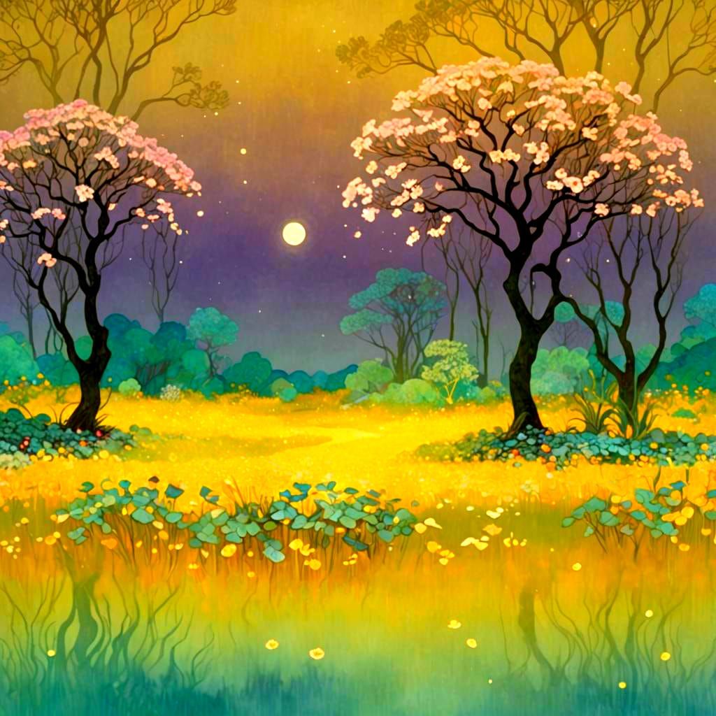 Moonlight Illuminates a Tranquil Garden Scene