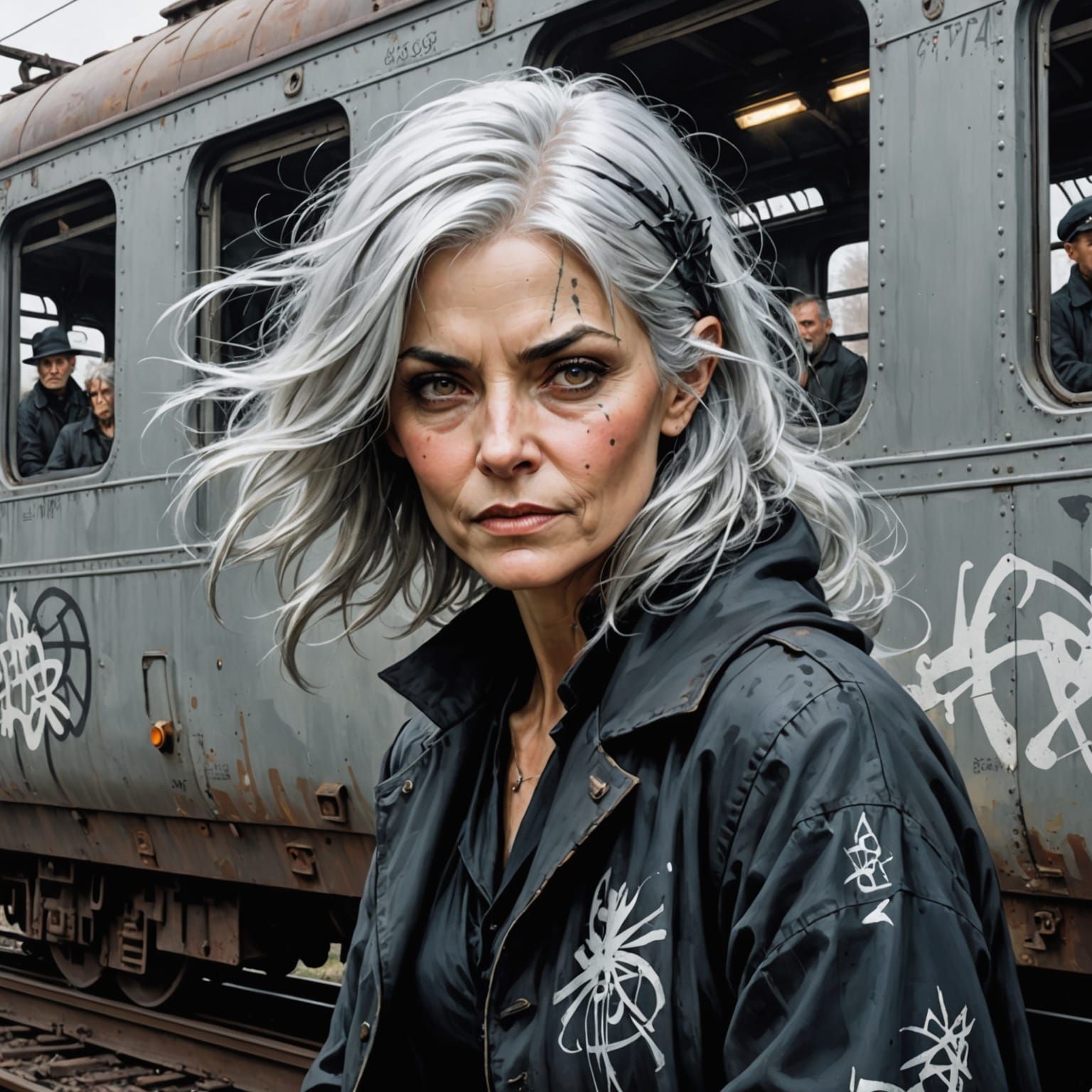 Silver Haired Witch Graffiti Art Illustration