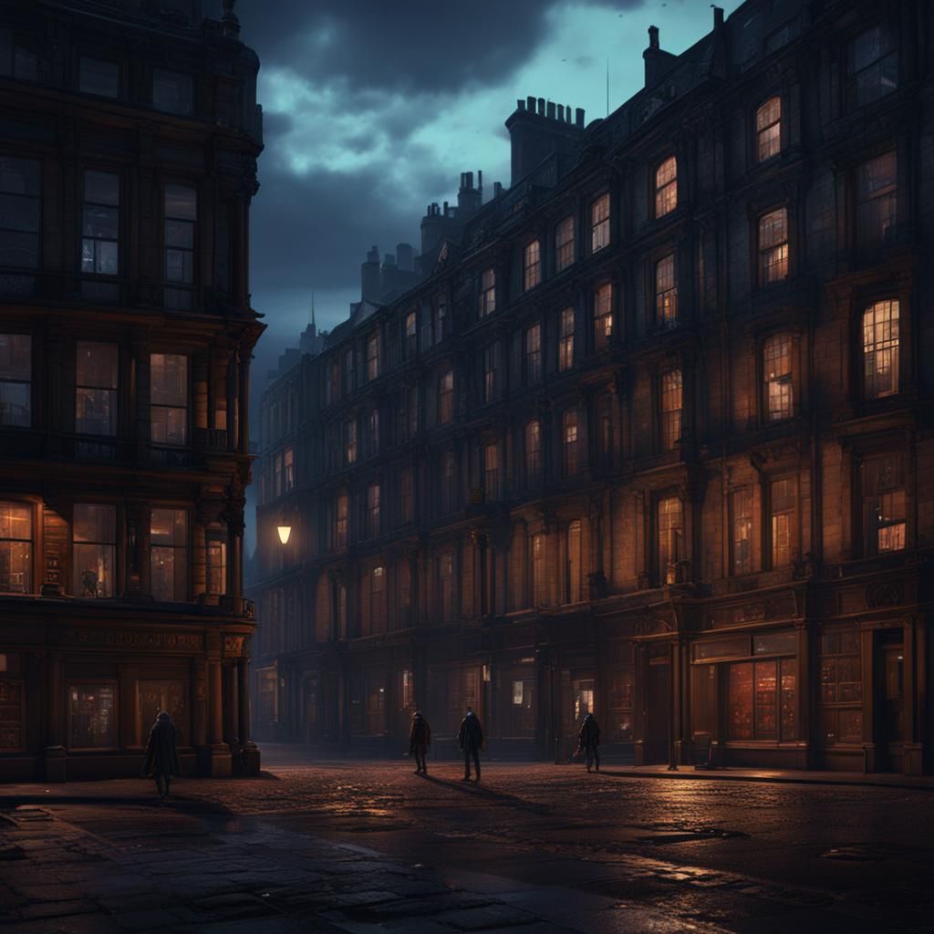 Sinister Figures in a Glasgow Street at Night