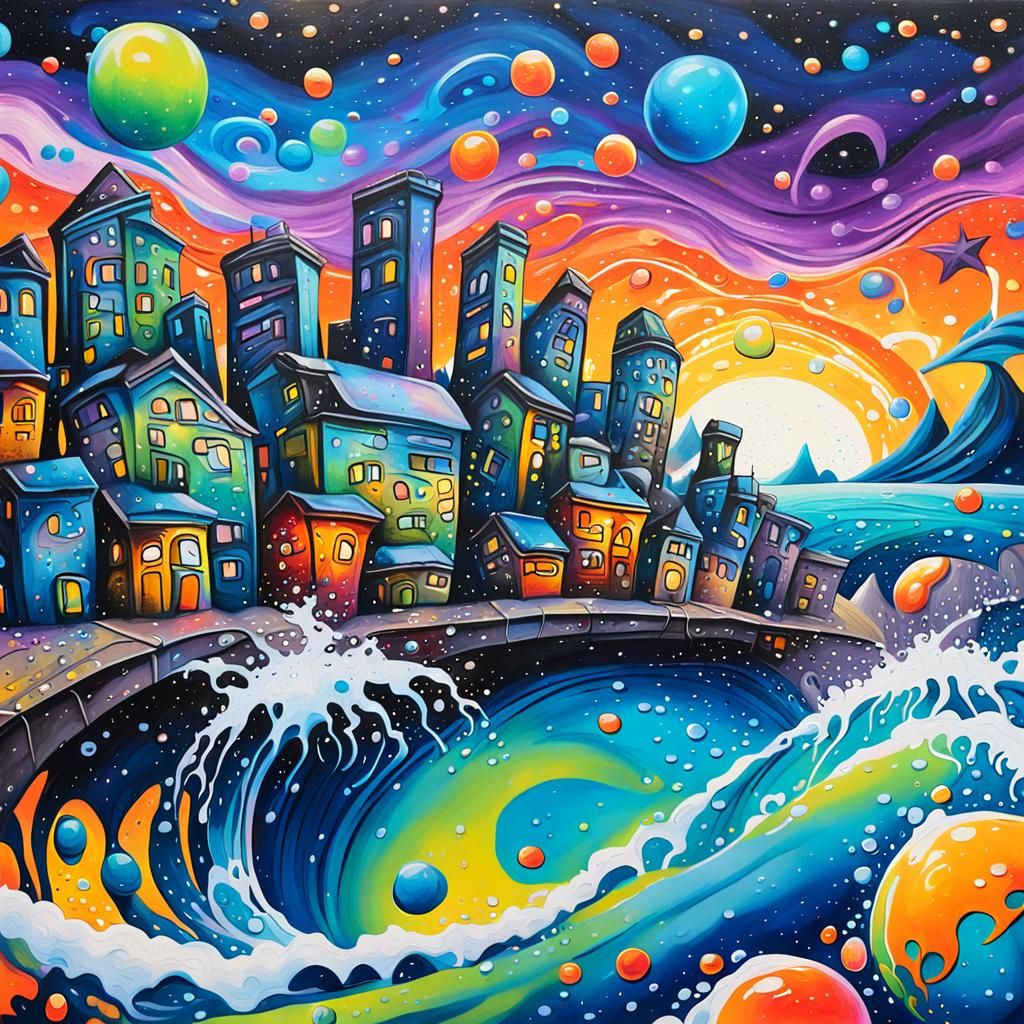 Underwater City in Hyper-Vibrant Graffiti Art
