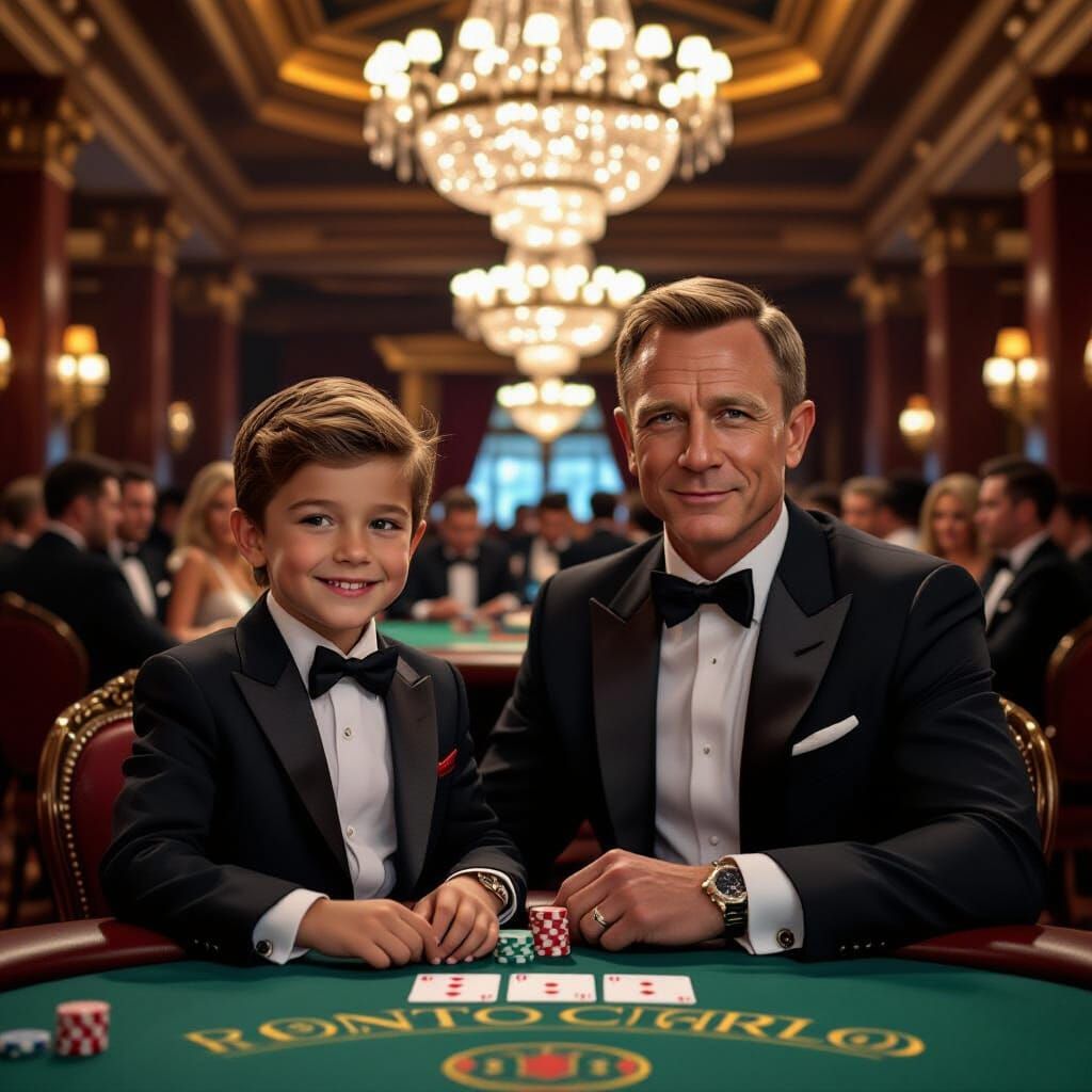 Boy and James Bond at Monte Carlo Casino