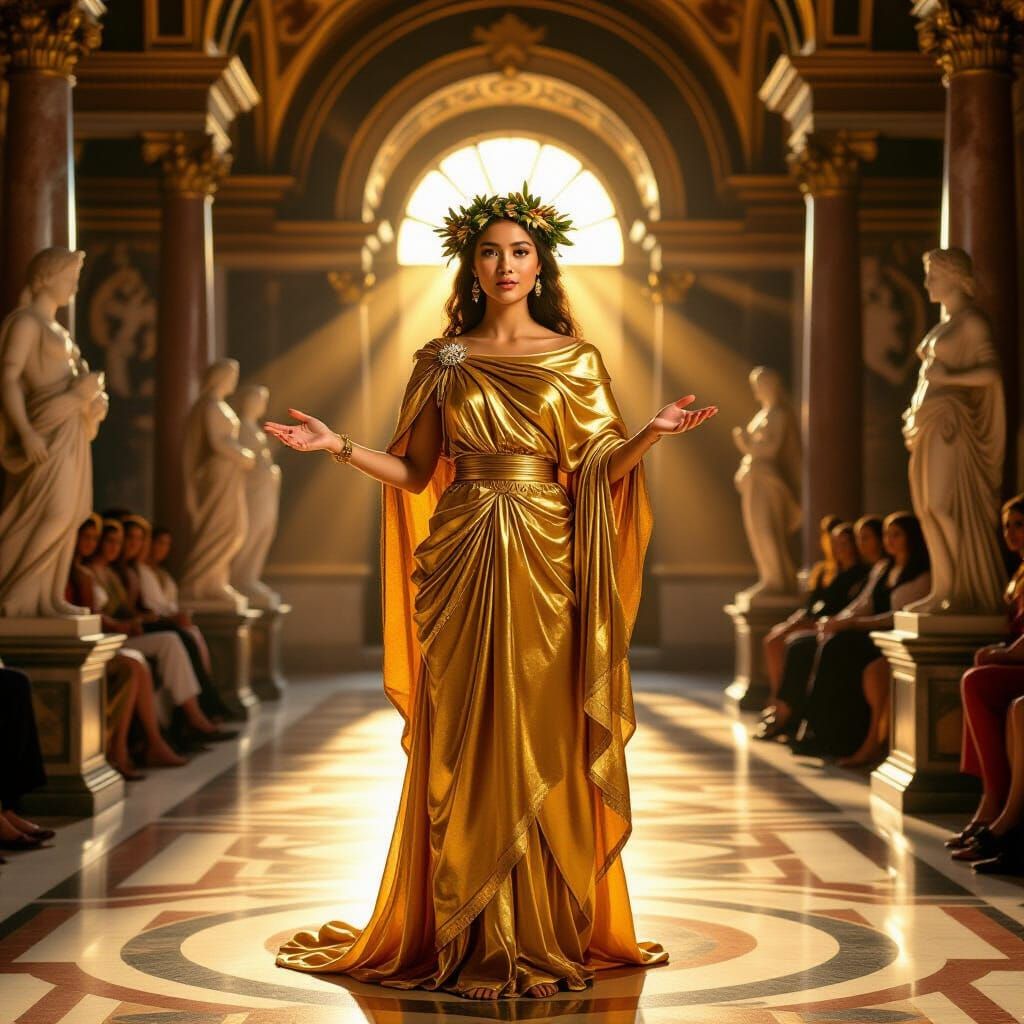 Filipina Goddess Giving Speech in Roman Villa