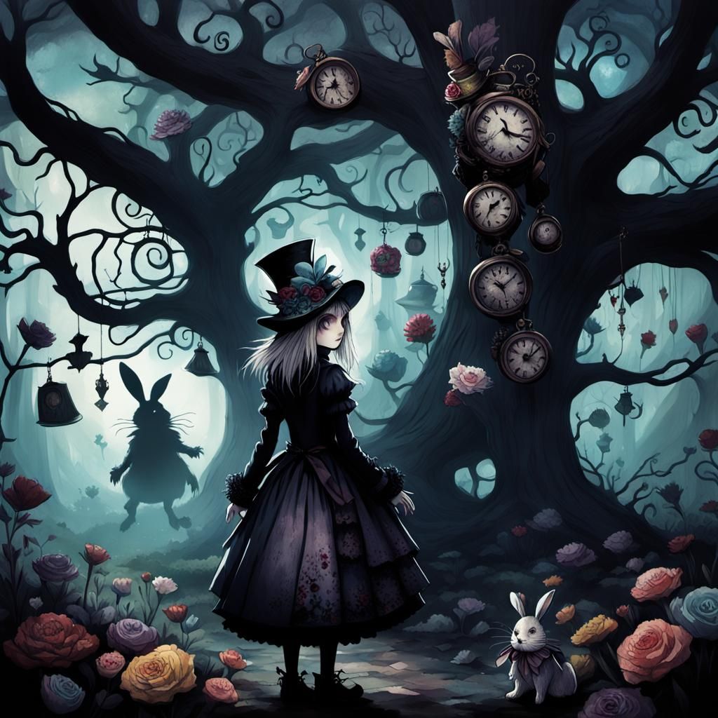 Emo Alice in Wonderland Illustration in Burton Style