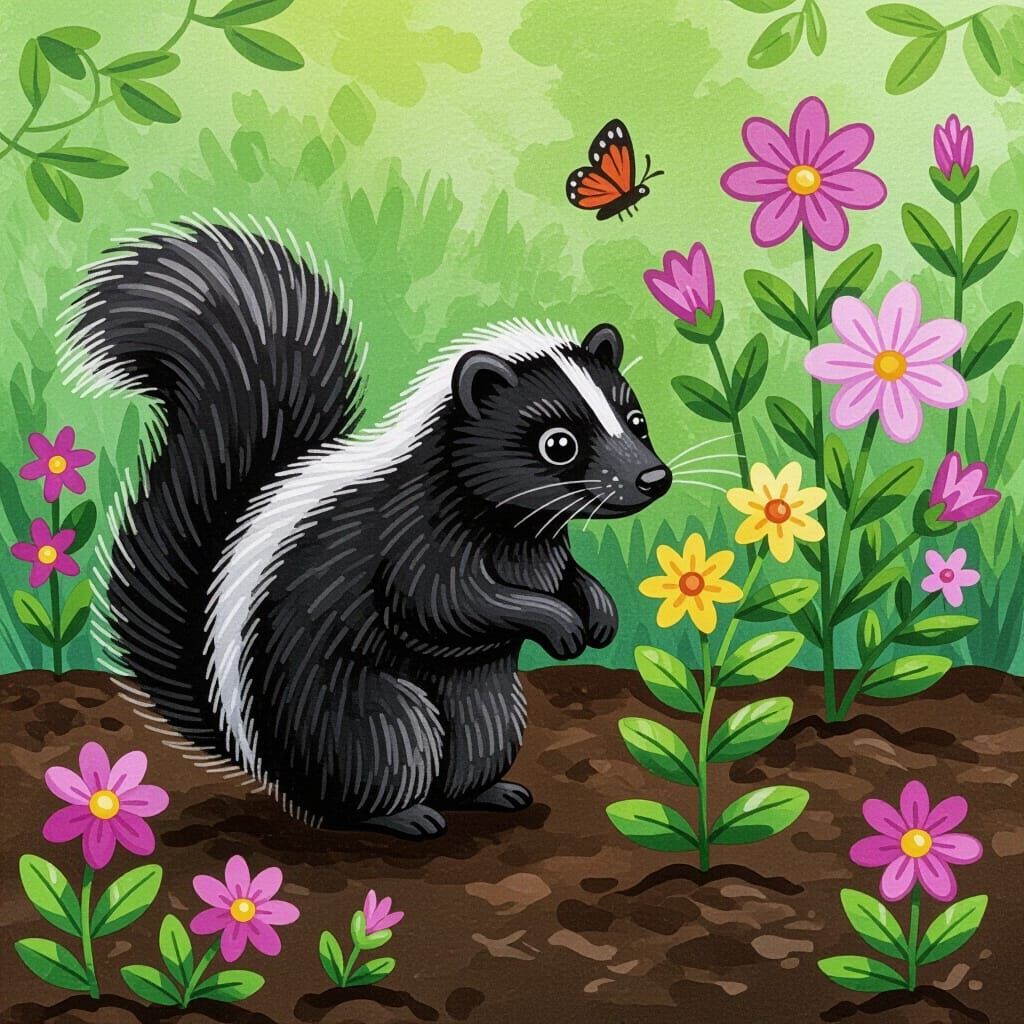 Skunk Gardener in Gouache Style