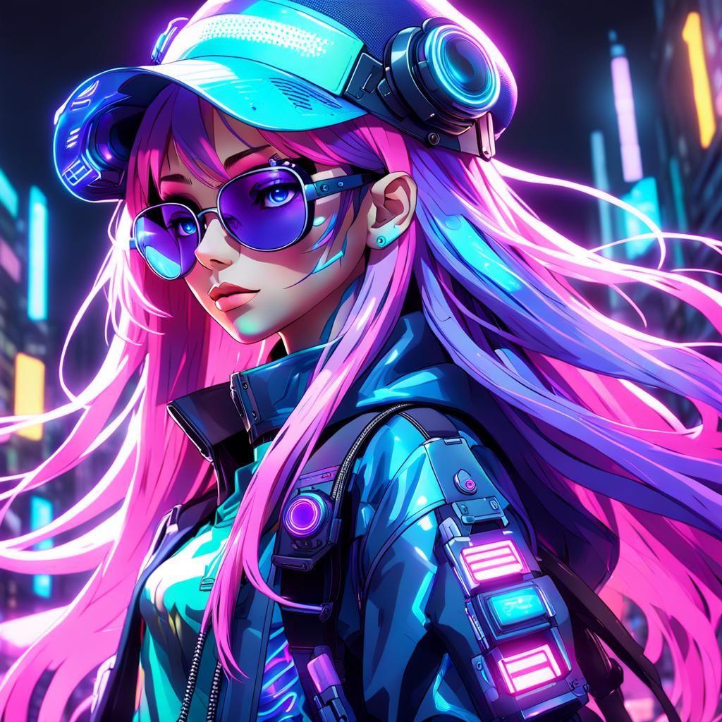 An ultra-photorealistic, lifelike anime-style image of a cyb...