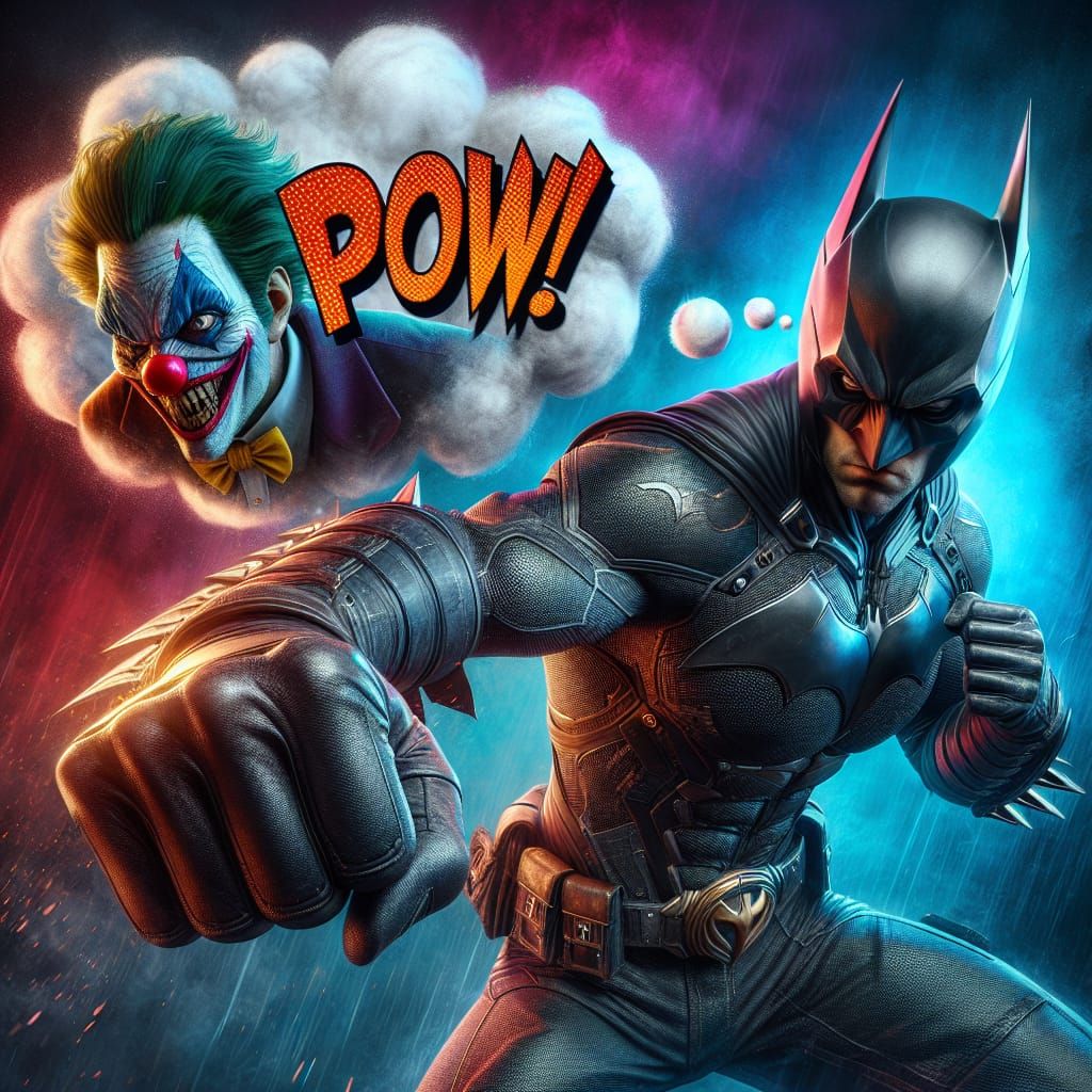 Vigilante Punches Clown Villain in Splash Art Style
