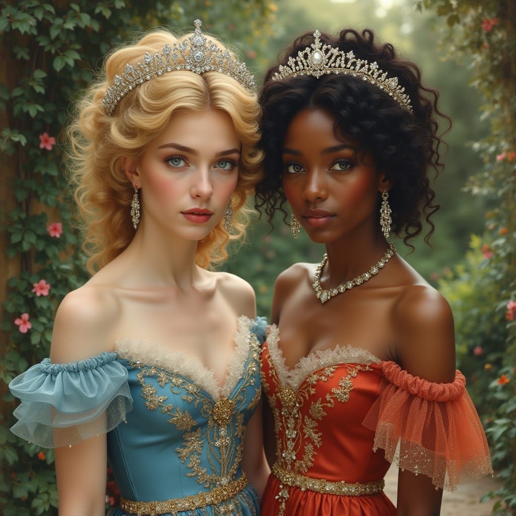 Elegant Duchesses in Lush Gardens: Art Nouveau Style