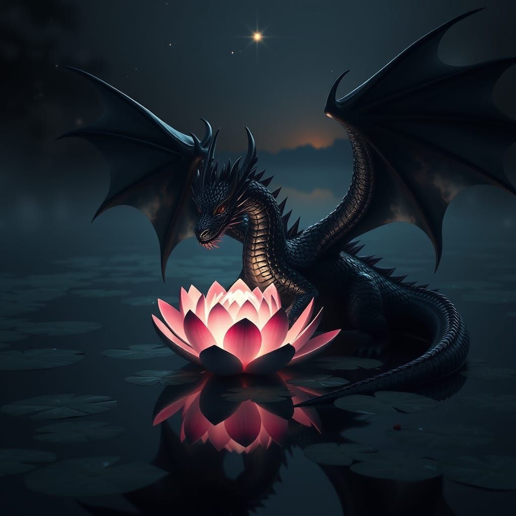 Black Dragon and Vantablack Lotus in Twilight