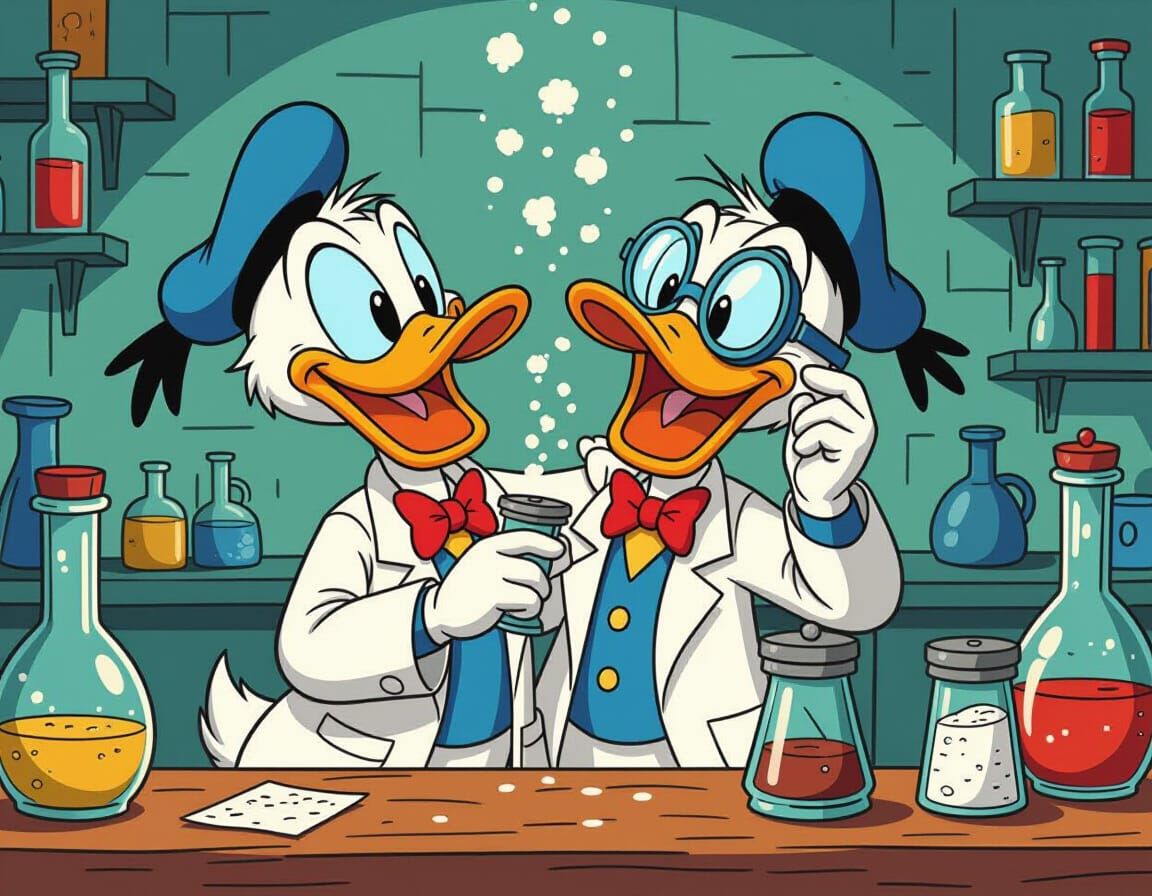 Donald Duck as Mad Scientist in Cartoon Style