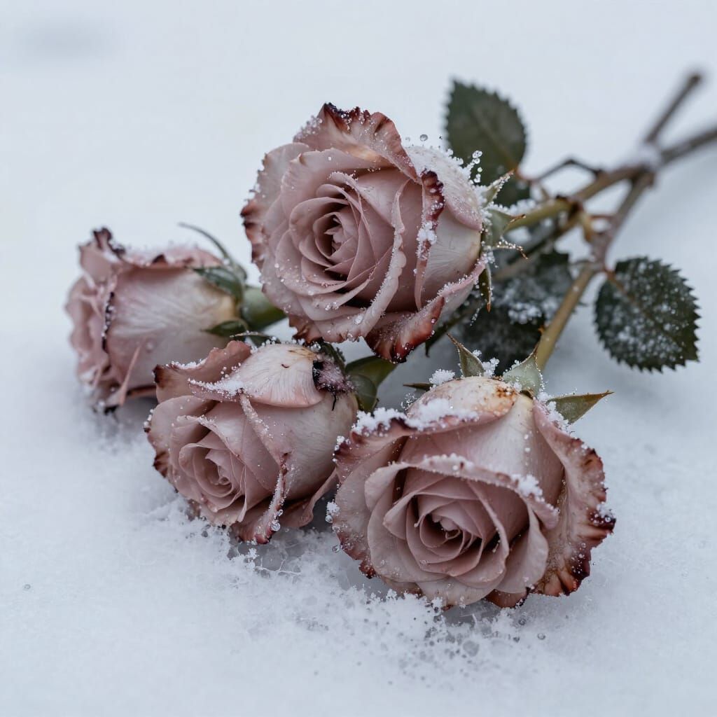 Ethereal Marble Roses in a Cold, Still Scene