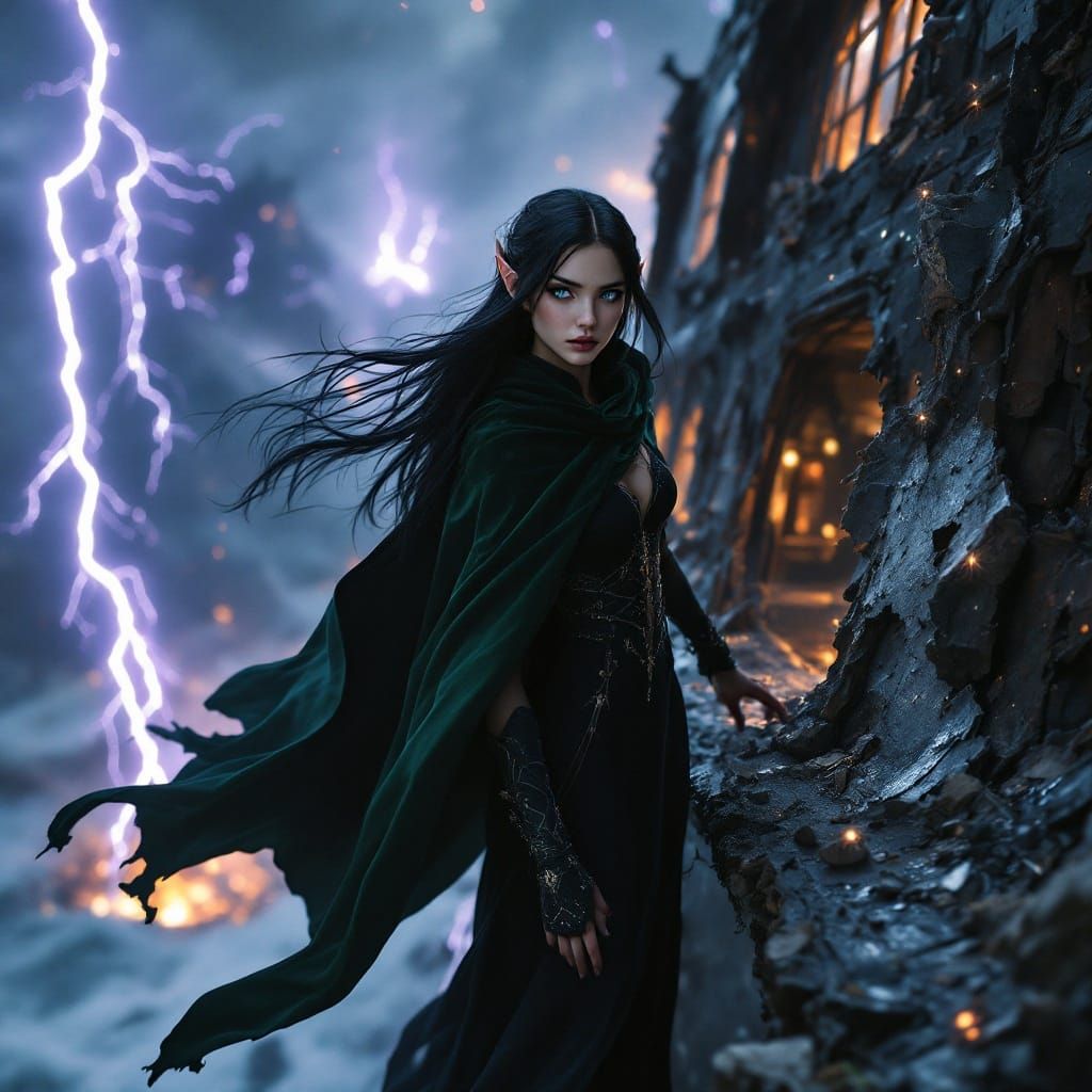 Elegant Elf Defies the Void in Epic Fantasy Scene