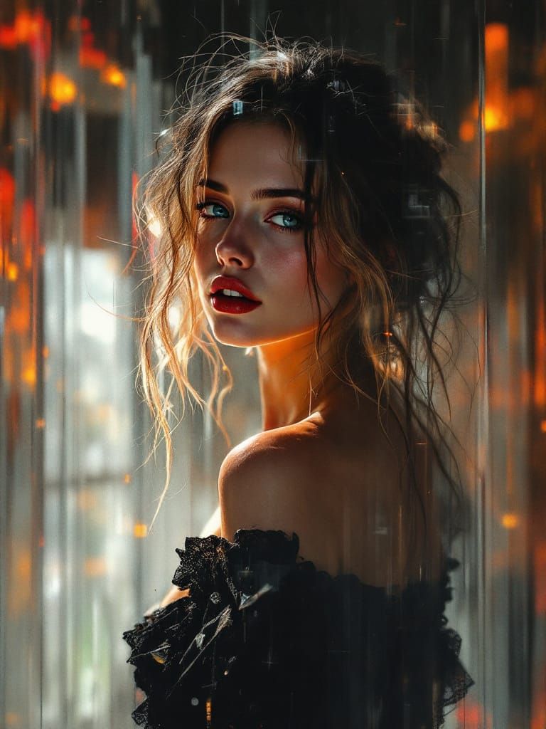 Pin-Up Woman in Luminous Twilight