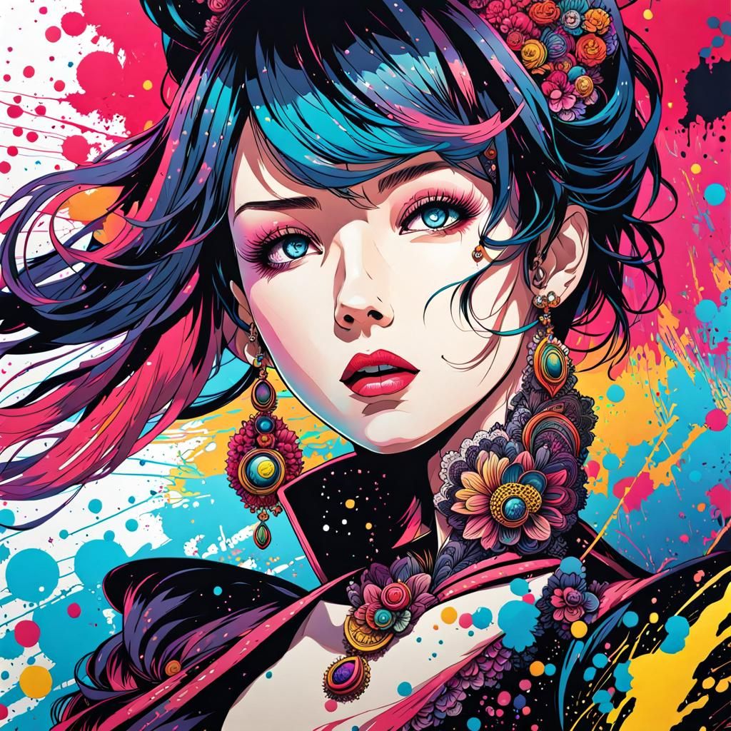 Anime Ink Splatter in Neo-Pop Style